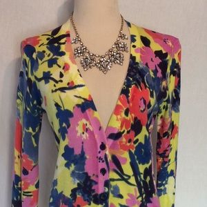 Ann Taylor Loft Cotton Floral Cardigan Sweater S